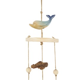 Deco 79 Ceramic Whale Handmade Ombre Windchime with Driftwood and Bead Accents, 10" x 7" x 39", Blue