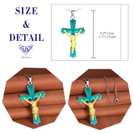 MicVivien Stainless Steel Cross Jesus Pendant Colour Changing Necklace Mood Chain Temperature Necklace Jewellery for Men and Women, stainless steel Stainless steel Alloy Epoxy resin, No gemstone