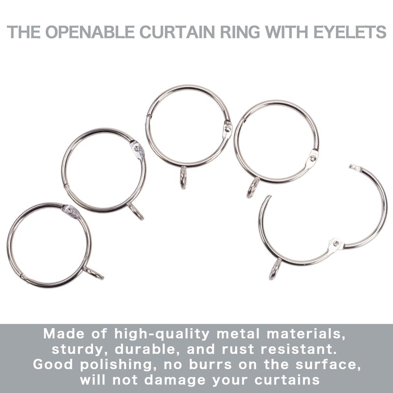 Openable Curtain Rings with Eyelets,1inch Heavy Duty Rustproof Metal Drapery