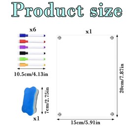 Magnetic Whiteboard for Fridge, 8-Piece Acrylic Whiteboards Set with 6 Markers and Eraser, 20x15cm Fridge Whiteboard Magnetic for Kitchen Meal Planning, School Schedules, Family Memos, Task Management