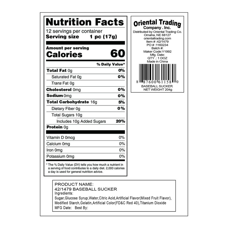 Baseball Lollipops Individually Wrapped - 12 PC.