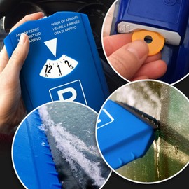 Com-four ® parking disc with ice scraper, rubber lip, shopping cart chip, broom