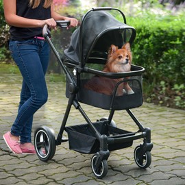 Foldable Dog Stroller, 3 in1Pet Stroller for Small Medium Dogs Cats up to 50lbs, Cat Stroller with Detachble Portable Pet Bag, Storage Basket and One-Button Folding Frame
