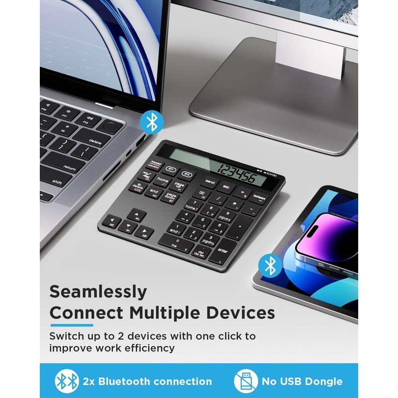 HoRiMe Number Pad for Laptop - Rechargeable Wireless Number Keypad
