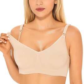 Gratlin Women's Seamless Maternity Nursing Sleep Bra Support Removable Padded Wireless Breastfeeding Bras Beige Large - (38D, 38DD, 40B, 40C)