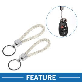 A ABSOPRO Car Keychain Universal Key Chain with Ring for Key Fobs for Home for Women Leather,Zinc Alloy Silver Tone,White 2 Pcs