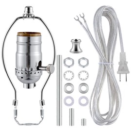 Lamp Making Kit,Make a Lamp or Repair Kit,3-Way Lamp Socket with Matching Cord Lamp Harp Set,Lamp Wiring Kit for Table Floor Lamp,Essential Hardware for DIY Lamp Design or Repair (Silver, 1)