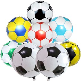8Pcs Soccer Foil Balloons Set, 22 inch 4D Soccer Mylar Foil Balloons and 18 inch Multicolor Football Foil Balloons for Boys Kids Soccer Ball Fans Birthday Party World Cup 2022 Decoration Supplies