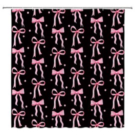 ZKJSMGS Cute Shower Curtain,Pink Black Bow Dots Modern Aesthetic Bathroom Home Curtain Decor with Hooks,70x70 Inch