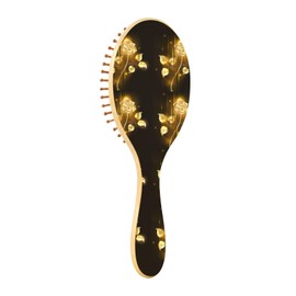 Paddle Brush Hair Brush, Round Wooden Pins Air cushion comb, Scalp massages Detangling Hair Hairbrush for Smoothing Hair Print Glowing Golden Roses Seamless on Black
