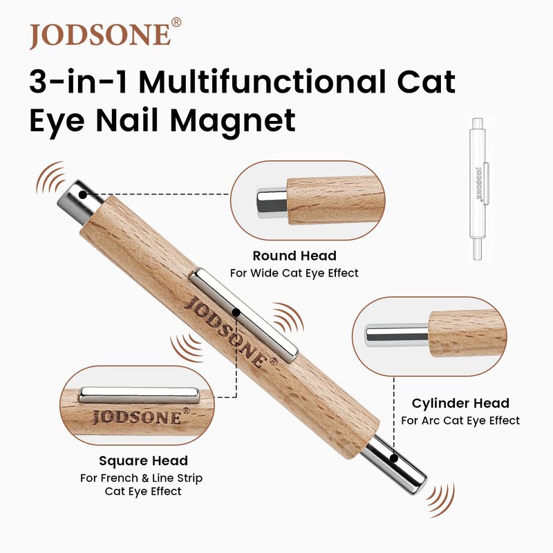 JODSONE 3-in-1 Cat Eye Magnet for Nails, Cylindrical & Square