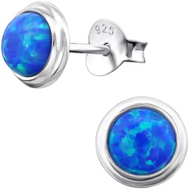 EYS JEWELRY Women's Round 925 Sterling Silver Opal Stud Earrings, Sterling Silver, Opal