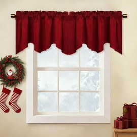 StangH Red Christmas Valance, Rod Pocket Scalloped Tier Short Curtains for Winter Home Decor, Vintage Window Valance for Dining Room/Bay Window/Kitchen, 52 x 18 inch, 1 Panel