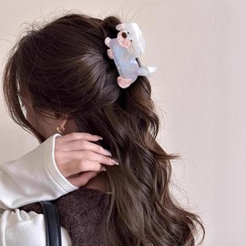 Dog Hair Claw Clip 3.35 Inch Strong Hold Acetate Hair Jaw Clip Cute Animal Hair Accessories for Women Girls Thin Thick Hair, White&Pink