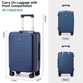 MILADA Carry On Luggage 22x14x9 Airline Approved Spinner Wheels TSA Luggage 20 Inch Hard Shell Suitcases Front Opening Pocket Rolling Aluminum Frame Travel Luggage,Dark Blue