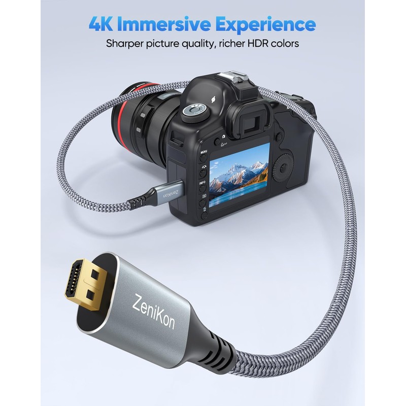 ZeniKon 4K Micro HDMI to Micro HDMI Cable 6FT, Braided