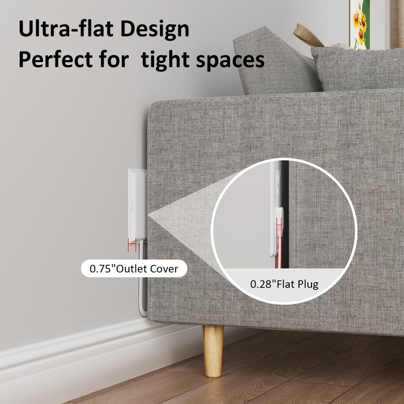 Flat Plug Extension Cord 6FT with Outlet Covers, Ultra-Thin Outlet