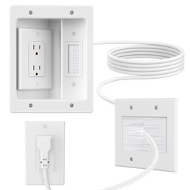 Celendor in Wall Cable Concealer Kit with Brush Wall Plate,Recessed Outlet Box,9ft Cord,2 Gang Pass Through Wire Hider for TV Cable Management,HDMI Cables and Home Theater Systems