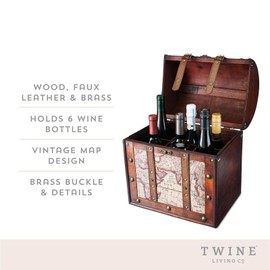 Twine Old World 6 Wooden Wine Bottle Gift Box - Wine Decorative Storage Box w...
