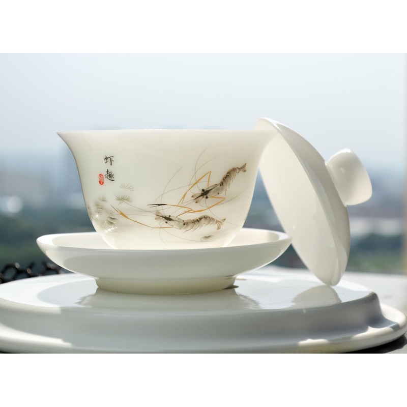 Liang baobao Ice Jade White Porcelain Gaiwan,5oz Teacup Suet-fat Jade