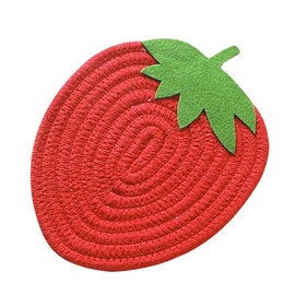 Hemoton Car Coasters Cute Woven placemats Placemat Strawberry Shape Table Mats Cup Coasters Non for Kitchen Dining Table Decoration Woven Table mats Red hot Pot Trivet Car Coasters Teapot