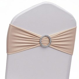 JFDYDM 50 Pack Spandex Nude Chair Sashes with Buckle Slider for Wedding Party Birthday Baby Shower Decor, Khaki Chair Bows Sashes for Banquet Events Decor