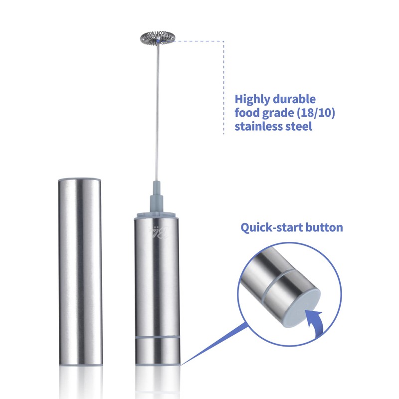 Blue Brew BB1006 Stainless Steel Electric Milk Frother, Handheld Foam
