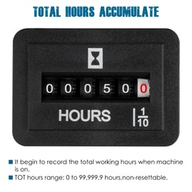 Runleader Mechanical Hour Meter for Maintenance,Volt.DC 6V to 80V for Lawn Mower Golf Cart Boat Forklift Motorhome Sawmil etc.