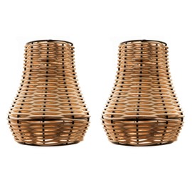 rattan 2 Pack lampshade -brown Woven Lamp Shade Small,Set of 2 Rattan Handmade Macrame Lamp Shades for Pendant floor lamp,table lamp,wall lamp,boho replacement lamp shades