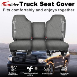 runfider Front Truck Seat Cover for Dodge Ram Quad Cab 1500 2500 3500 1998-2002, 40/20/40 Split Bench Seat Protector with Integrated Seatbelt Cutouts, 600D Oxford Fabric-Gray