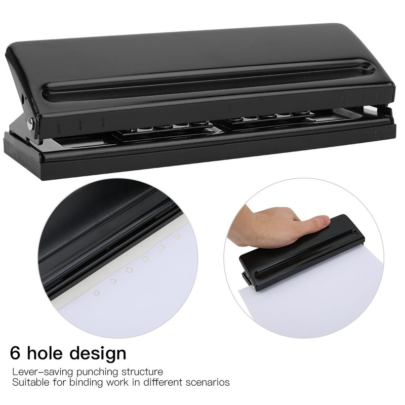 Six Hole Adjustable Punching Machine Paper Puncher Office Supplies Black