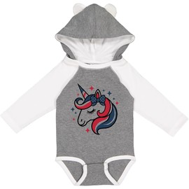 inktastic 4th Of July Unicorn Face Long Sleeve Creeper 12 Months Granite & White W Ears 45a70