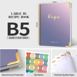 Recipe Book to Write in Your Own Recipes – Blank Recipe Book Cookbook, Hardcover Recipe Notebook Recipe Journal Hold 175 Pages Recipes with Tab Sticker, Spiral-Bound Durable Kitchen Gift, 7.5"*10" - Purple