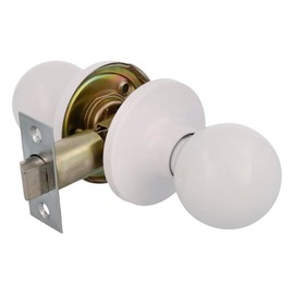 AMIG - Innentürknauf | Mit Einstiegsgriff 60/70 mm | Kugelknopf auf beiden Seiten | Für Durchgangstüren aus Holz von 35 bis 45 mm | Weißes Messing