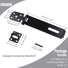 7-1/2 Inch Hasp Latch Heavy Duty, 2 Pcs Stainless Steel Padlock Latch 0.11 Inch Thick, Black Finish Security Door Hasp Latch for Gates, Outdoor Doors, Cabinet, Drawer(16 Screws Included)