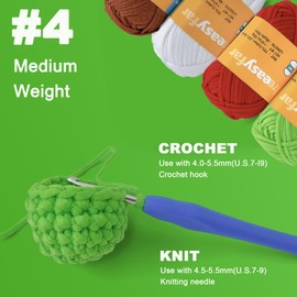 FREEASYFAR FREEASYFAR 4x50g Beginner Easy Yarn for Crocheting and Knitting; Worsted-Weight Medium #4;Crocheting and Knitting kit with Tool Set (Red+Green+Latte+White, 4 Skein)