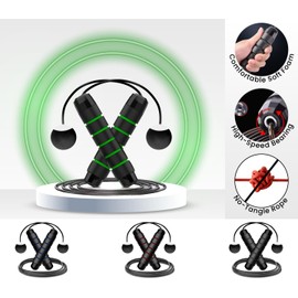 ONEGlobal Steel Reinforced Cordless Skipping Rope for Adults | Adjustable Tangle-Free dual Jump Rope with Comfortable Non-Slip EVA Foam Handle for Workouts, Boxing Exercises (Cordless, Green)