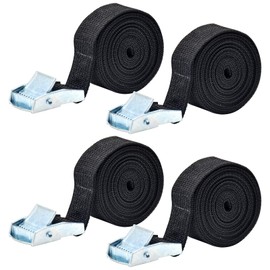 Bailinks Pack of 2 Tie Down Straps, Adjustable 25 mm Webbing Strap with Clamping Lock, Robust Lashing Strap for Luggage, Transport, Cargo, Camping, Car, Motorcycle, Black (25 mm x 2 m)