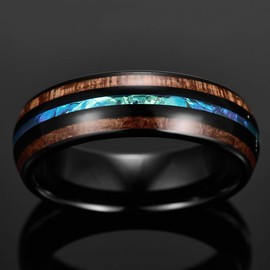 Vakki Mens Womens 6mm Black Tungsten Promise Rings Domed Hawaiian Wood Inlay Wedding Bands Engraved I Love You Size 11