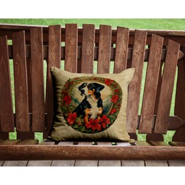 Caroline's Treasures DAC2361PW1414 Entlebucher Mountain Dog Christmas Flowers Throw Pillow Machine Washable, Indoor Outdoor Decorative Pillow for Couch, Bed or Patio, 14Hx14W