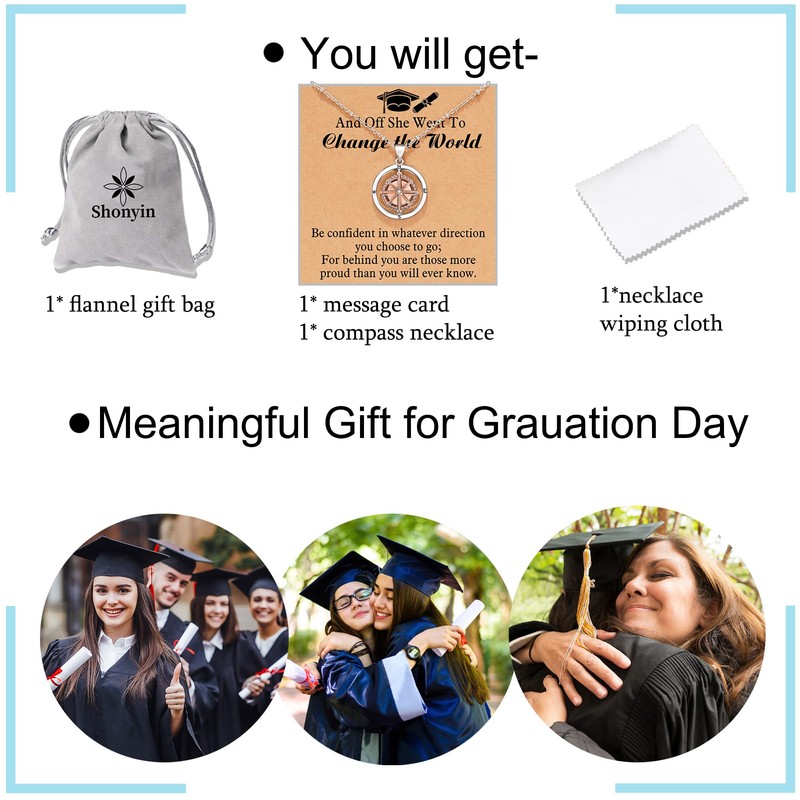 Shonyin Graduation Gifts for Her 2025, Compass Necklace College Masters