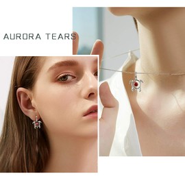 Aurora Tears Turtle Necklaces/Stud Earrings 925 Sterling Sliver Animals Jewelry Set Red Garnet January Birthstone Jewellery Gifts with Cubic Zirconia for Women DS0088J
