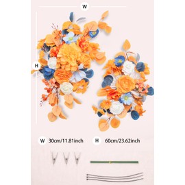 BASIMAN Set of 2 Wedding Flowers and Welcome Sign，Flowers for Backdrop Decoration,Wedding centerpieces for Tables,Floral Garland, Decorations for Reception(Brilliant Orange)
