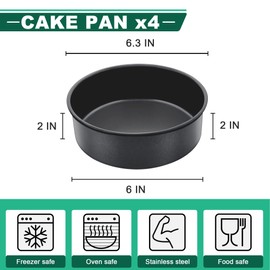 E-far - Molde para tartas de 6 pulgadas, 4 piezas antiadherentes redondas para hornear pasteles para bodas, cumpleaños, pasteles de capas, núcleo de acero inoxidable y revestimiento no tóxico, 2 pulgadas de profundidad