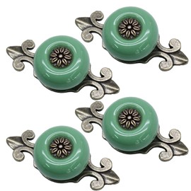 suiwotin 4pcs Ceramic Knobs Green Dresser Knobs, Vintage Cabinet Knobs with Antique Bronze Back Plate, Decorative Drawer Knobs Pull Handles for Closet, Cupboard