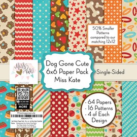 6x6 Pattern Paper Pack - Dog Gone Cute - for Pets Scrapbook Premium Specialty Paper Single-Sided 6"x6" Collection Includes 64 Sheets - 50% Smaller Patterns - by Miss Kate Cuttables