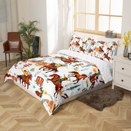 Loussiesd Western Decor Comforter Cover Set Single Size Wild West Cowboy Cowgirl Bedding Set Children Horse Desert Rodeo Cowboy Style Bedding Duvet Cover Set Brown Bedspread Cover 2Pcs(No Comforter)