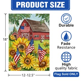 Dyrenson Spring Summer Sunflower Decorative Garden Flag, America Country Floral Flower Farm Barn Yard Outside Home Decoration, Fall Autumn Farmhouse Rustic Outdoor Small Decor Double Sided 12 x 18