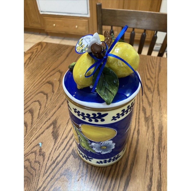 White LEMON CANISTER DOG/CAT TREATS CANISTER BLUE SKY CLAYWORKS CERAMIC