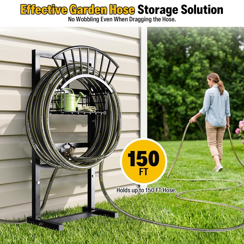 Heavy Duty Garden Hose Holder include 45ft Rubber Hose 5/8"